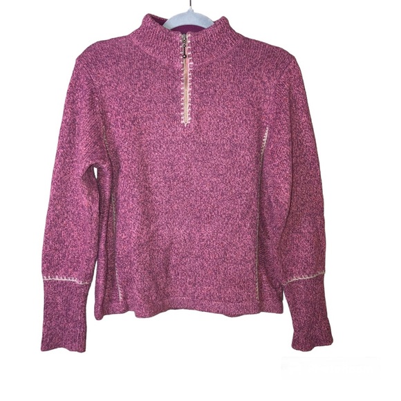 Woolrich 1/4 Zip Dahlia Embroidered Heather Wool Pullover Sweater‎ Purple Large - Picture 1 of 5
